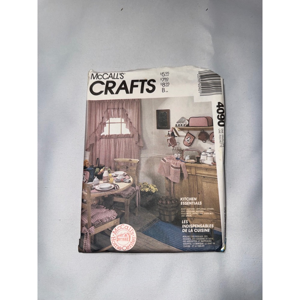 McCalls Crafts 4090 Kitchen Essentials Sewing Pattern Curtains Apron Uncut Vtg